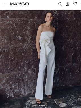 Mango White Strapless tube top with Draped Rosette
